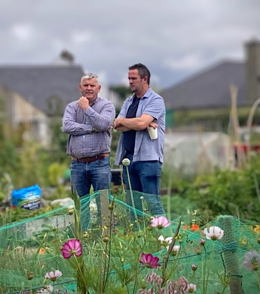 Cllr Pat Kehoe with Cllr Aidan Browne in the allotments